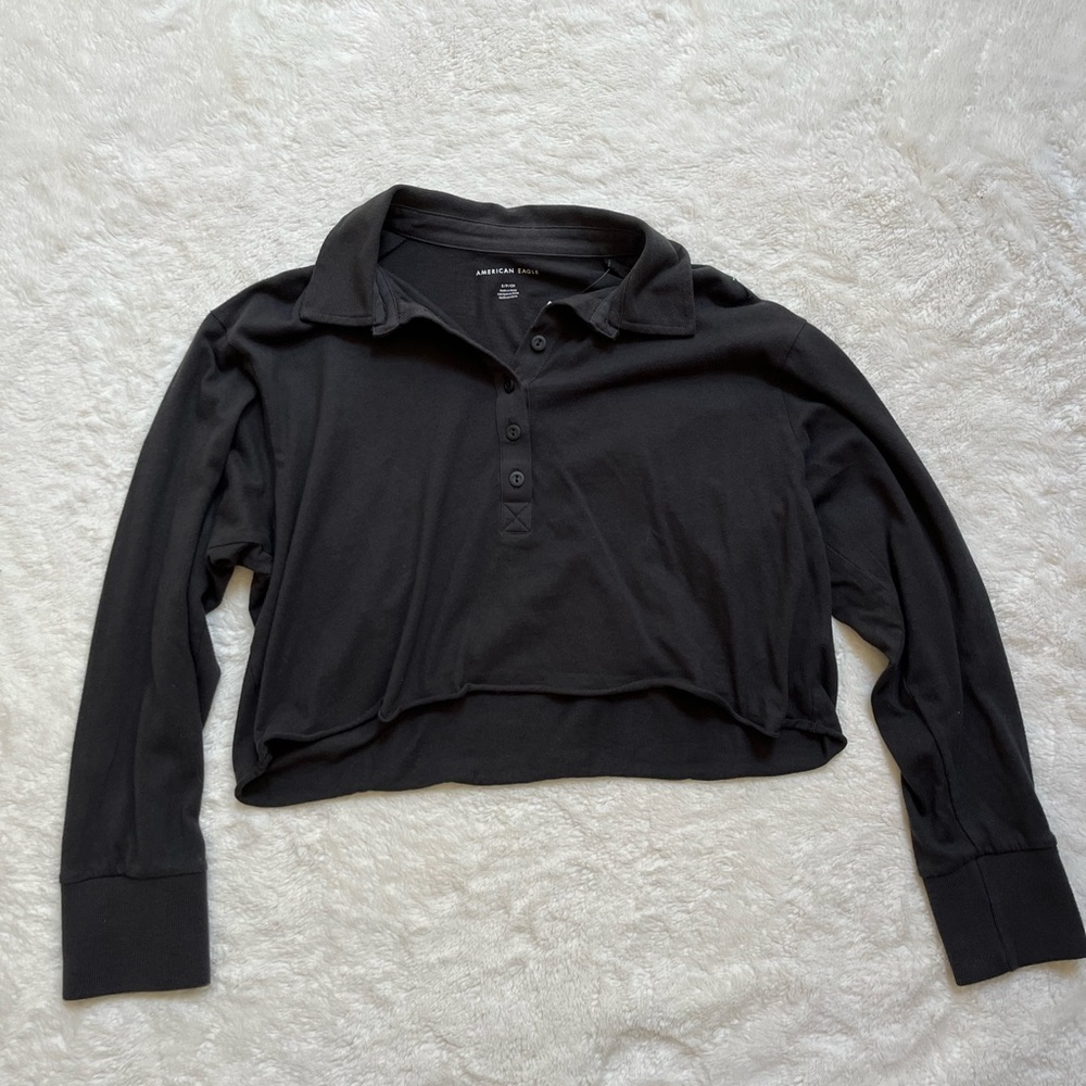 Black Cropped American Eagle Top